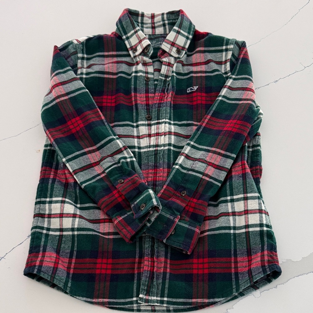 Vineyard Vines Kids Plaid Flannel Shirt - Green, Red, and White